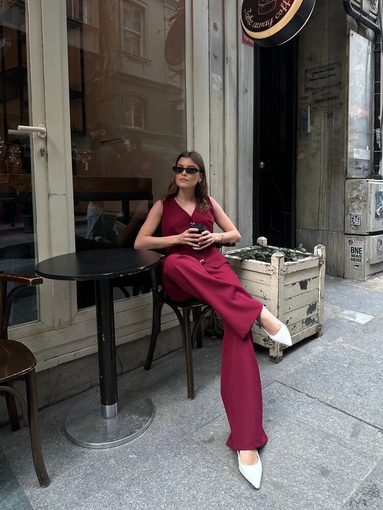 Visa Düğmeli Yelek Takım ✨