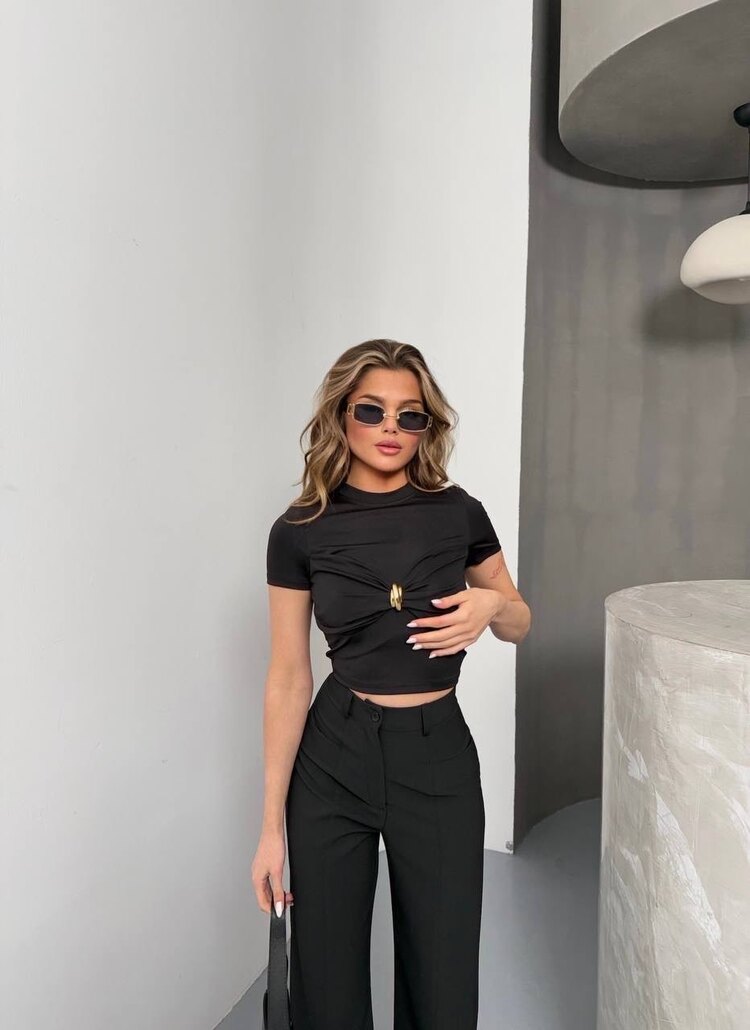 Dalgıç Kumaş Aksesuarlı Crop ✨