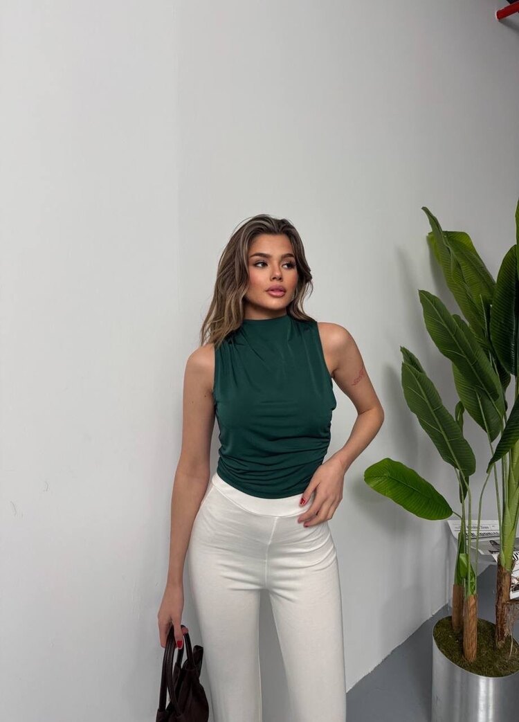 Dalgıç Kumaş Kolsuz Büzgülü Bluz ✨
