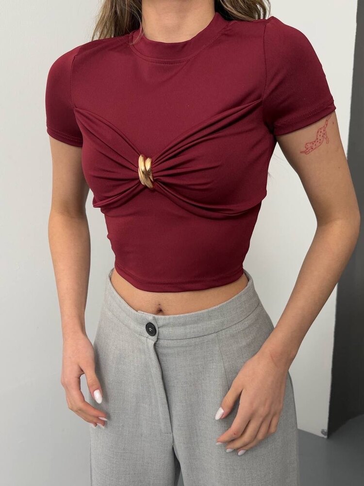 Dalgıç Kumaş Aksesuarlı Crop ✨