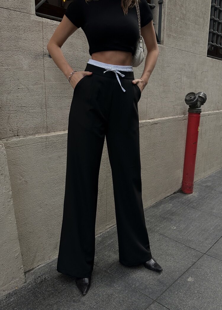 Bel Detaylı Düz Kesim Pantolon ✨