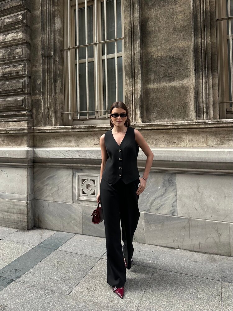 Visa Düğmeli Yelek Takım ✨