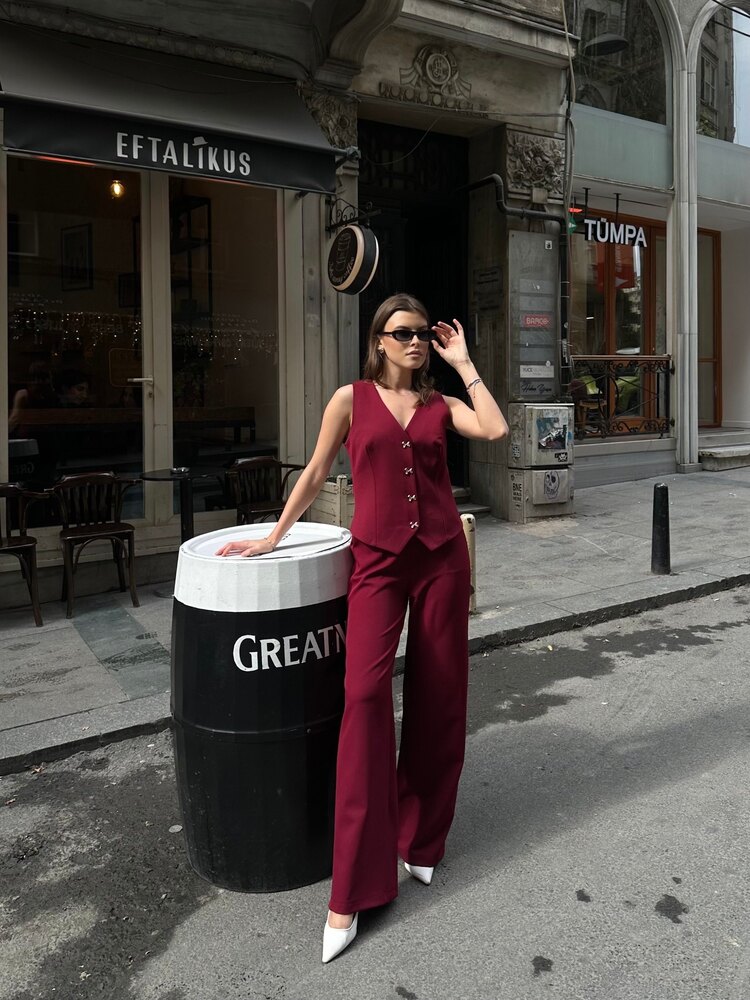 Visa Düğmeli Yelek Takım ✨