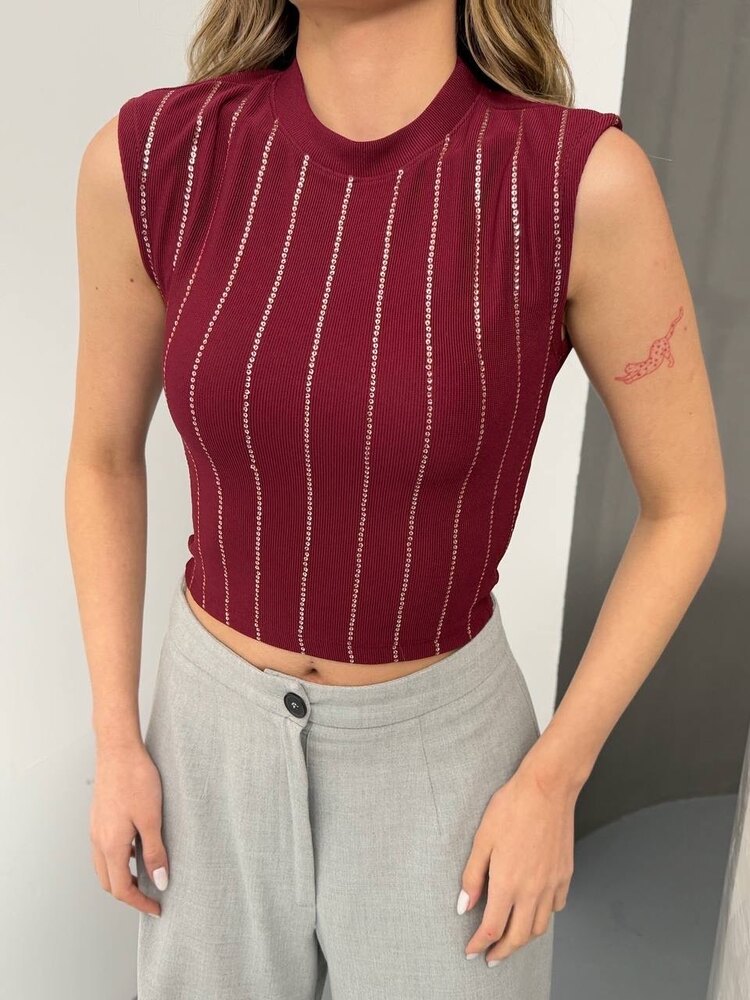 Ottoman Kumaş Pul Şeritli Crop ✨