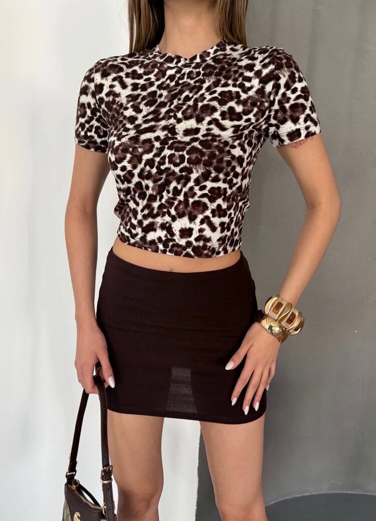 Leopar Desen Basic Crop ✨