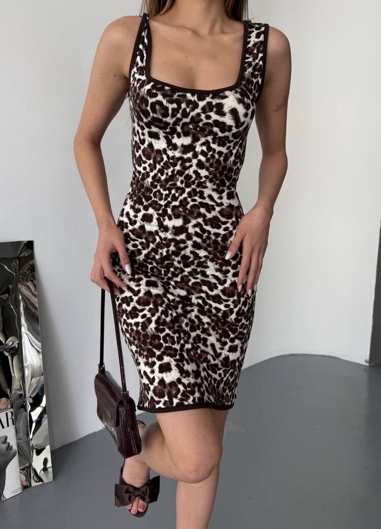 Leopar Desen Askılı Elbise ✨