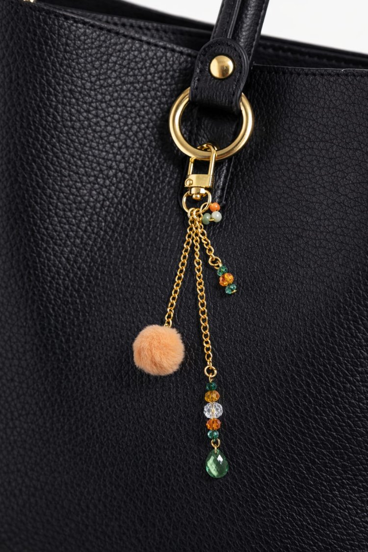 Turuncu Yavruağızı Ponpon Charm Anahtarlık – Gold Zincirli Çanta Charmı