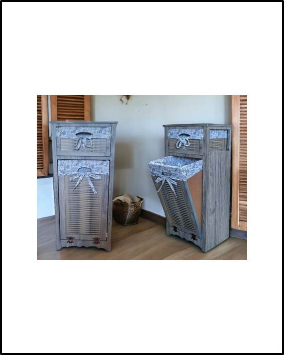 Ahşap Kirli Çamaşır Sepetli Çekmeceli Hasır Görünümlü Çok Amaçlı Dolap (RUSTİK MEŞE)
