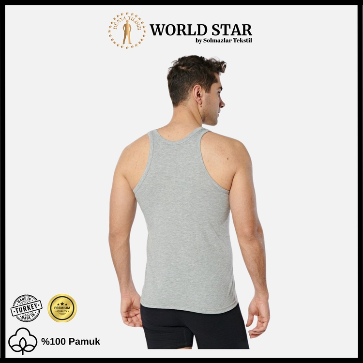 World Star 6'lı Gri Erkek Atlet – Pamuklu Penye
