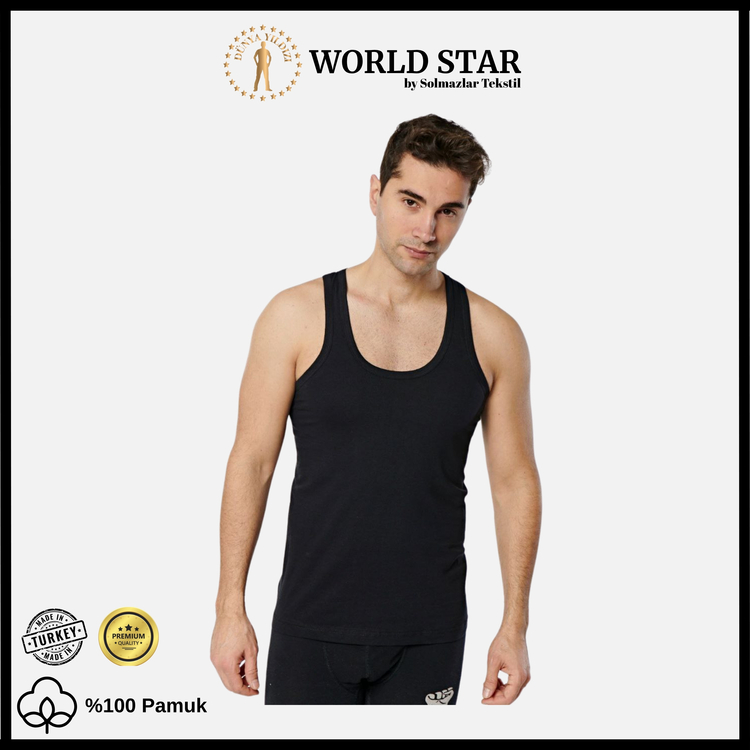World Star 6'lı Siyah Erkek Atlet – Pamuklu Penye