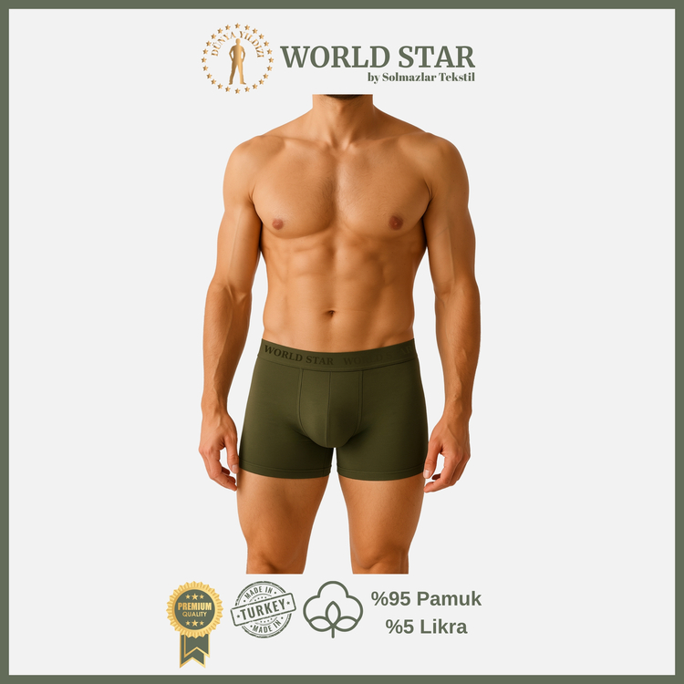 World Star 6'lı Haki Düz Renk Erkek Boxer – Pamuklu Ve Likralı