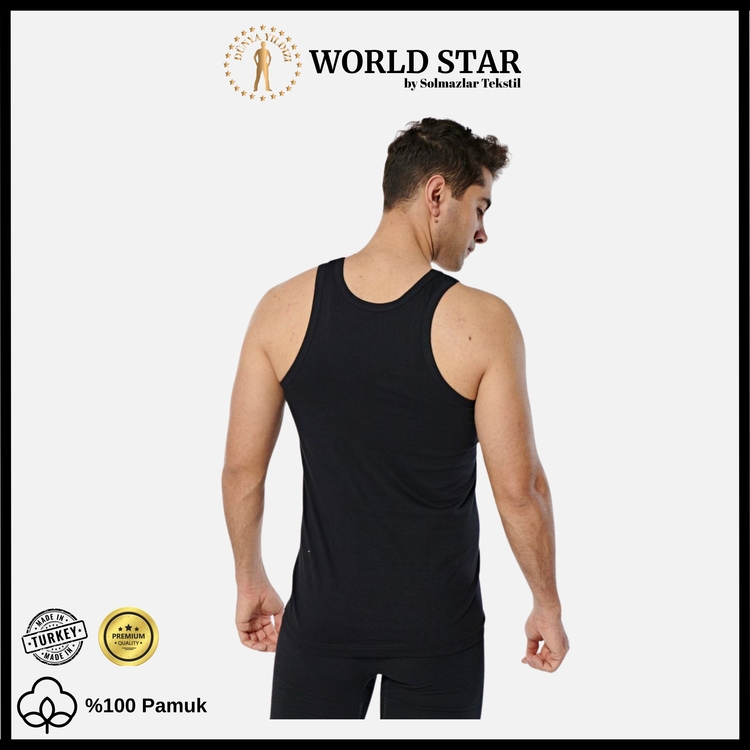 World Star 6'lı Siyah Erkek Atlet – Pamuklu Penye