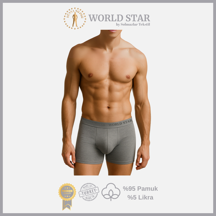 World Star 6'lı Gri Düz Renk Erkek Boxer – Pamuklu Ve Likralı