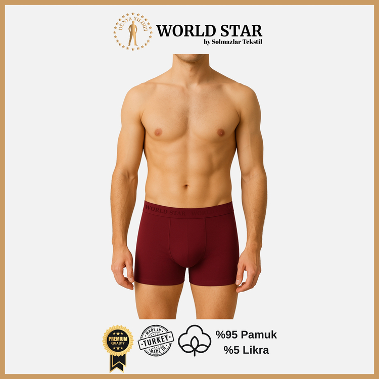 World Star 6'lı Düz Renk Erkek Boxer – Karışık Renk (Siyah-Gri-Lacivert-Antrasit-Bordo-Haki)