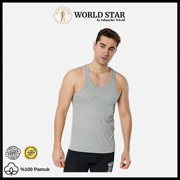 World Star 6'lı Erkek Atlet – Siyah & Beyaz & Gri – Pamuklu Penye - Rahat Ve Dayanıklı