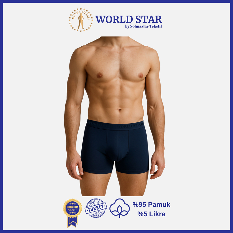 World Star 6'lı Lacivert Düz Renk Erkek Boxer – Pamuklu Ve Likralı