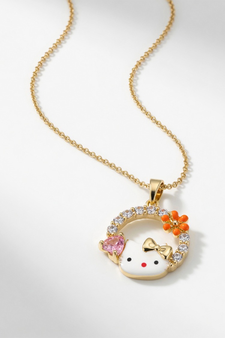 Minimal kolye Kalpli Taşlı Çelik Kolye Gold Renk - Pembe Kalp ve Zirkon