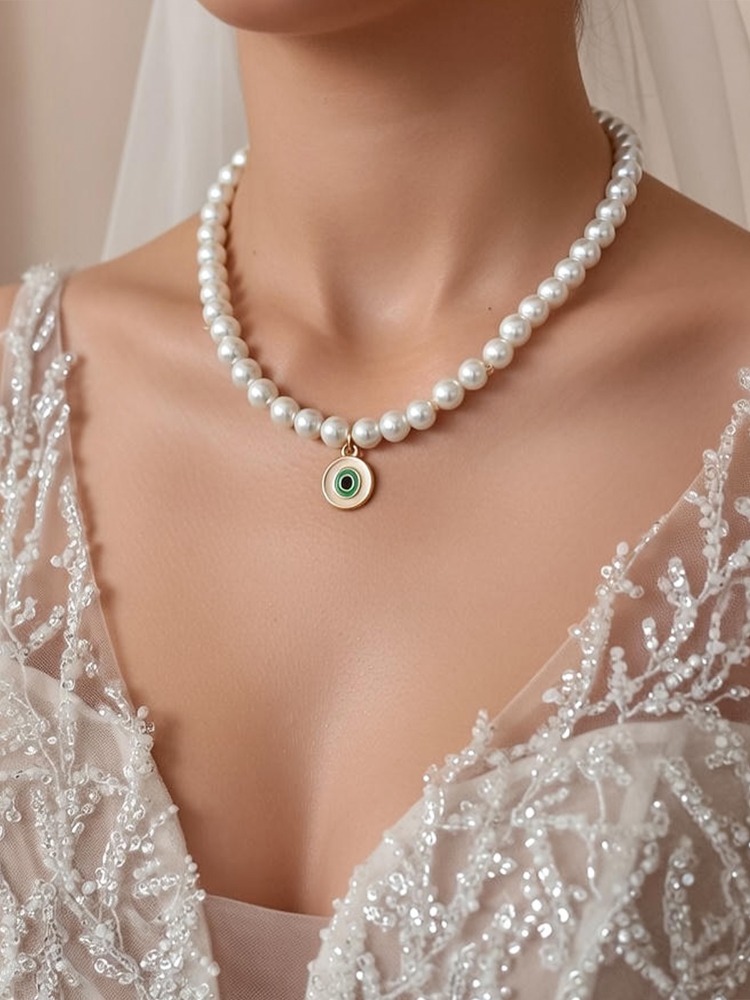 İnci Kolye - Nazar Boncuklu & Gerçek İnci Görünümlü Kararmaz Gold Zincir - Kadın Bijuteri