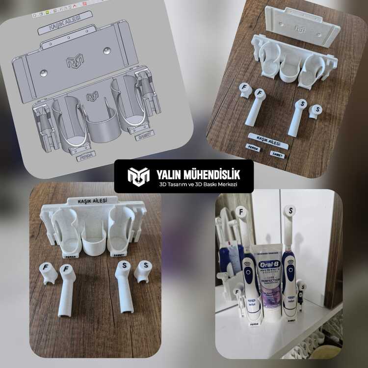 2 Kişilik Özel 3D Baskı Oral-B Elektrikli Diş Fırçası ve Aksesuar Düzenleyici
