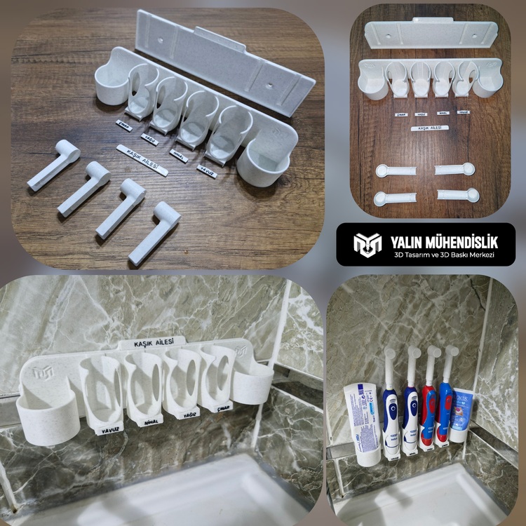 4 Kişilik Özel 3D Baskı Oral-B Elektrikli Diş Fırçası ve Aksesuar Düzenleyici