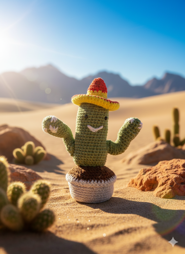 El Örgüsü Meksika Şapkalı Kaktüs - Tasarım Amigurumi Oyuncak & Hediye