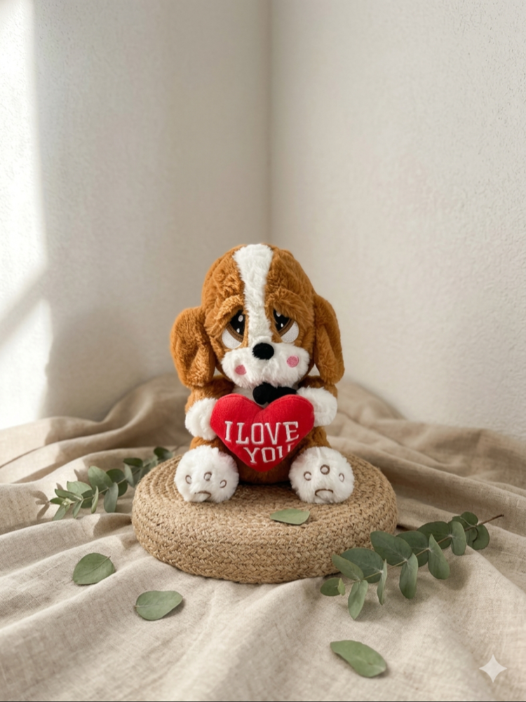 Peluş Kahverengi Üzgün Köpek - 30x20 cm Kişiye Özel NFC’li Anı Hediyesi