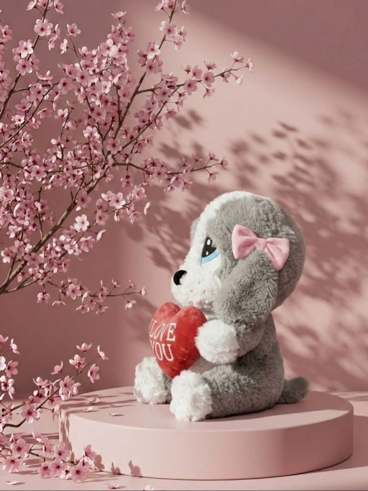 Peluş Gri Üzgün Köpek - 30x20cm Kişiye Özel NFC’li Anı Hediyesi