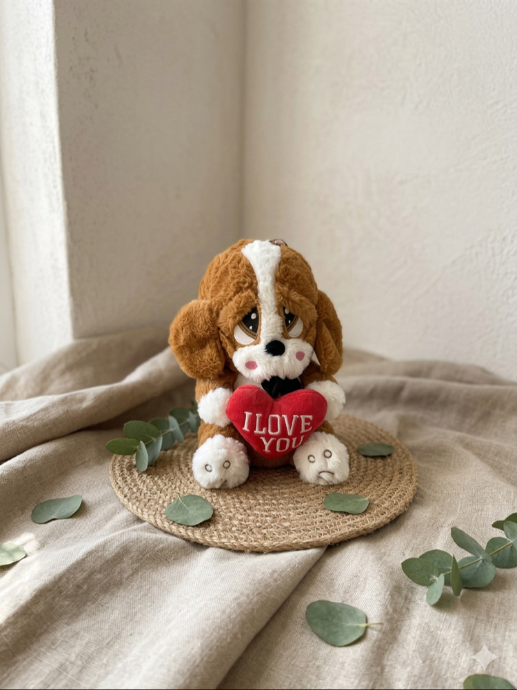 Peluş Kahverengi Üzgün Köpek - 30x20 cm Kişiye Özel NFC’li Anı Hediyesi