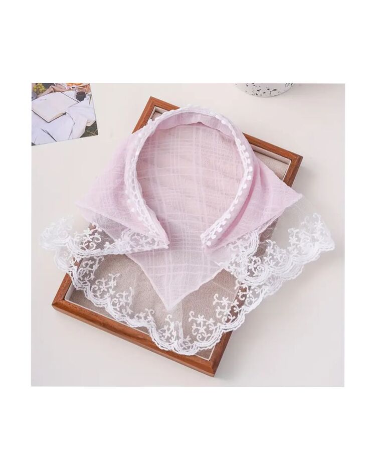 Pembe Fransız Danteli Üçgen Saç Bandı