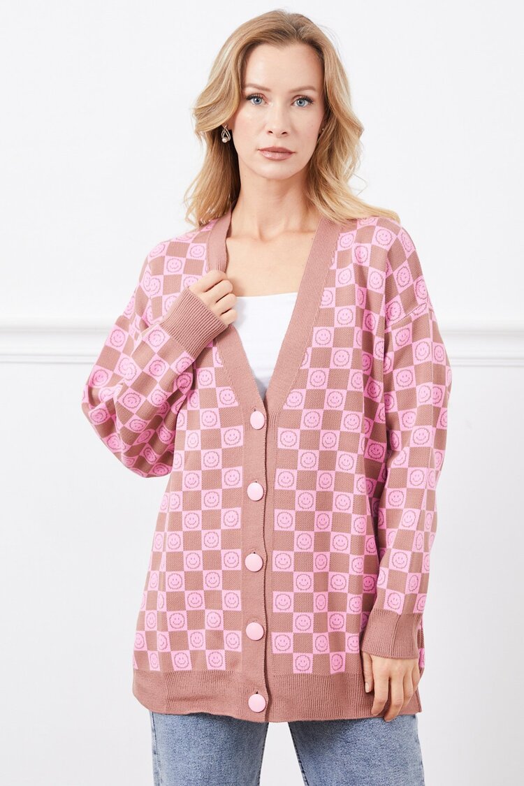 Oversize Desenli Hırka
