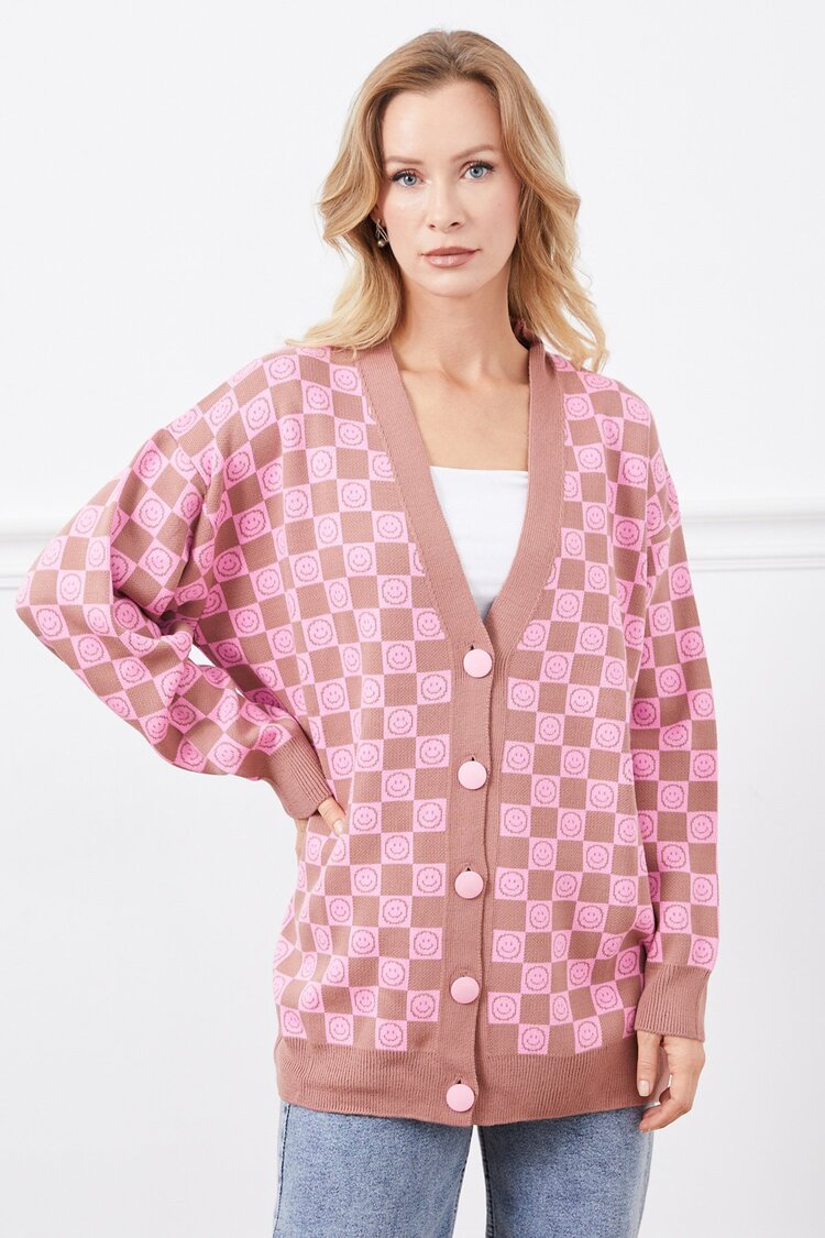 Oversize Desenli Hırka
