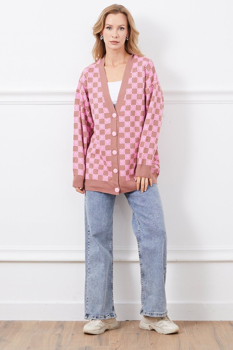 Oversize Desenli Hırka