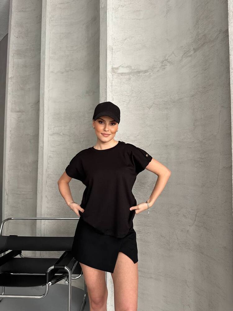 MASSİMO DUTTİ DÜĞMELİ SİYAH T-SHIRT