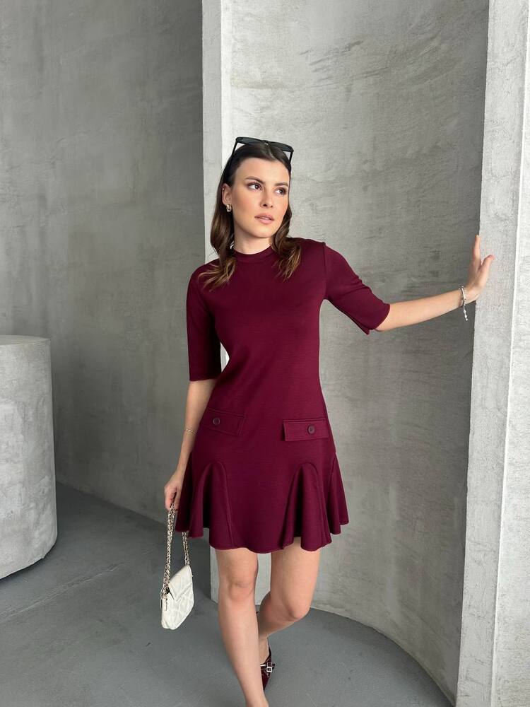 ZARA MODEL CEPLİ BORDO ELBİSE