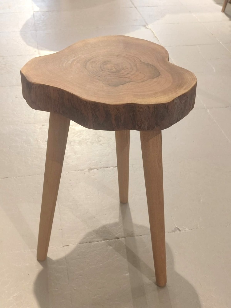 Ceviz Doğal Kenar Sehpa - Çap 32 cm. - CVZ-072