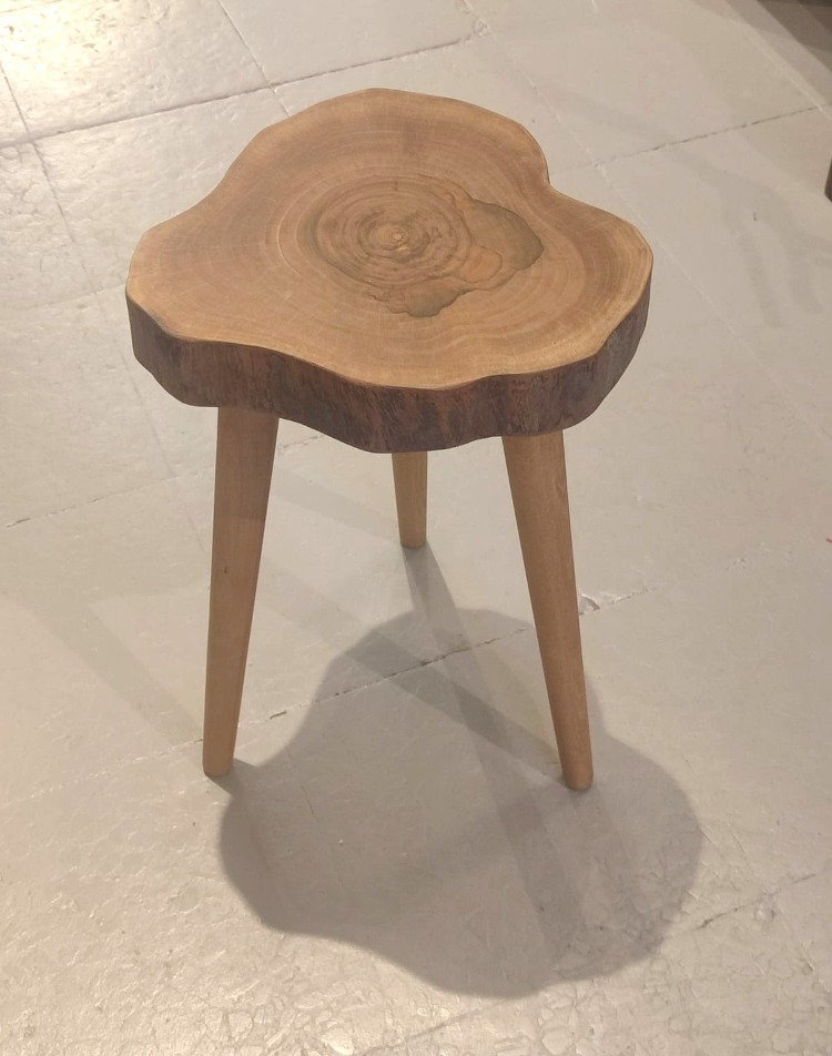 Ceviz Doğal Kenar Sehpa - Çap 32 cm. - CVZ-072