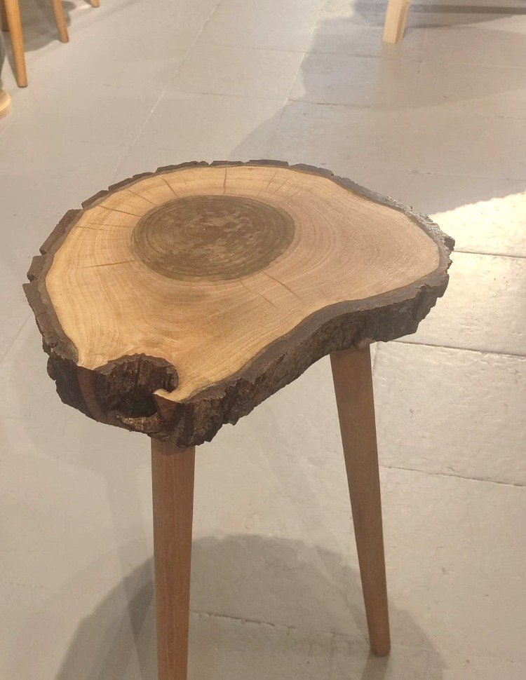Ceviz Doğal Kenar Kabuklu Sehpa - Çap 39 cm. - CVZ-071