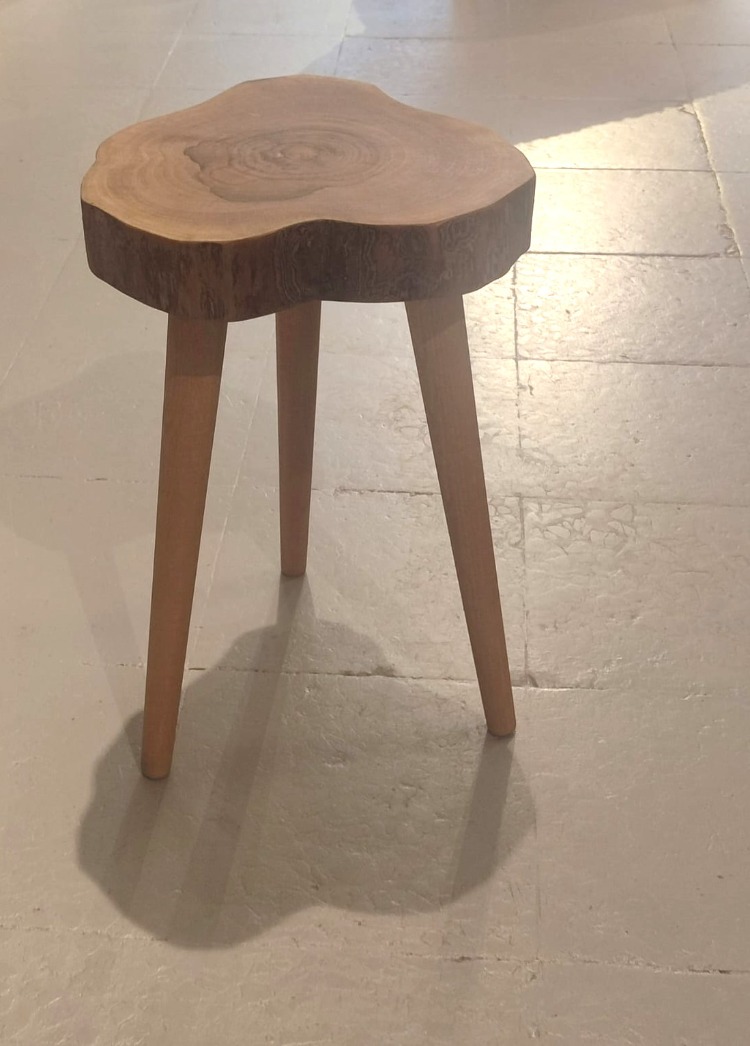 Ceviz Doğal Kenar Sehpa - Çap 32 cm. - CVZ-072