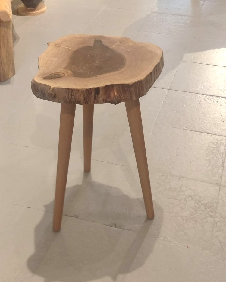 Ceviz Doğal Kenar Sehpa - Çap 38 cm. - CVZ-073