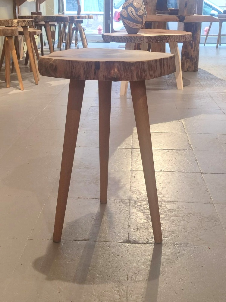 Ceviz Doğal Kenar Sehpa - Çap 38 cm. - CVZ-073