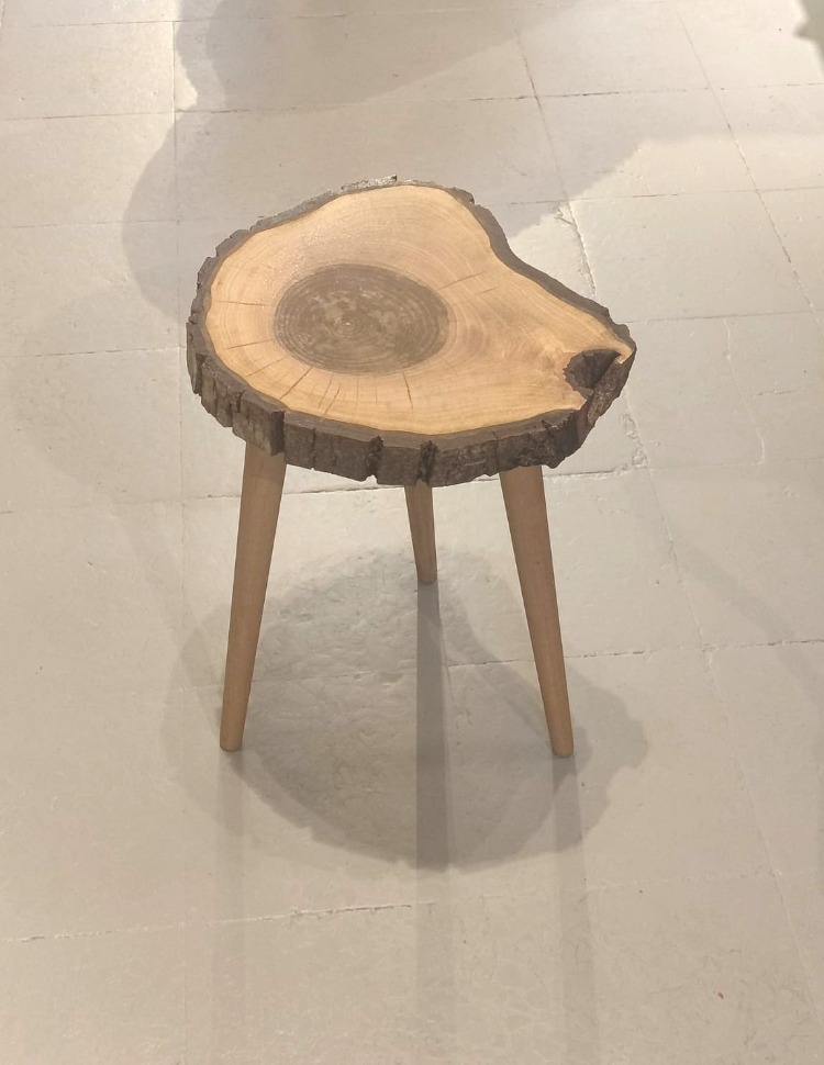 Ceviz Doğal Kenar Kabuklu Sehpa - Çap 39 cm. - CVZ-071