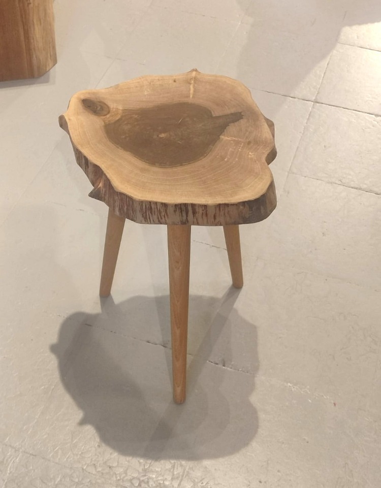 Ceviz Doğal Kenar Sehpa - Çap 38 cm. - CVZ-073