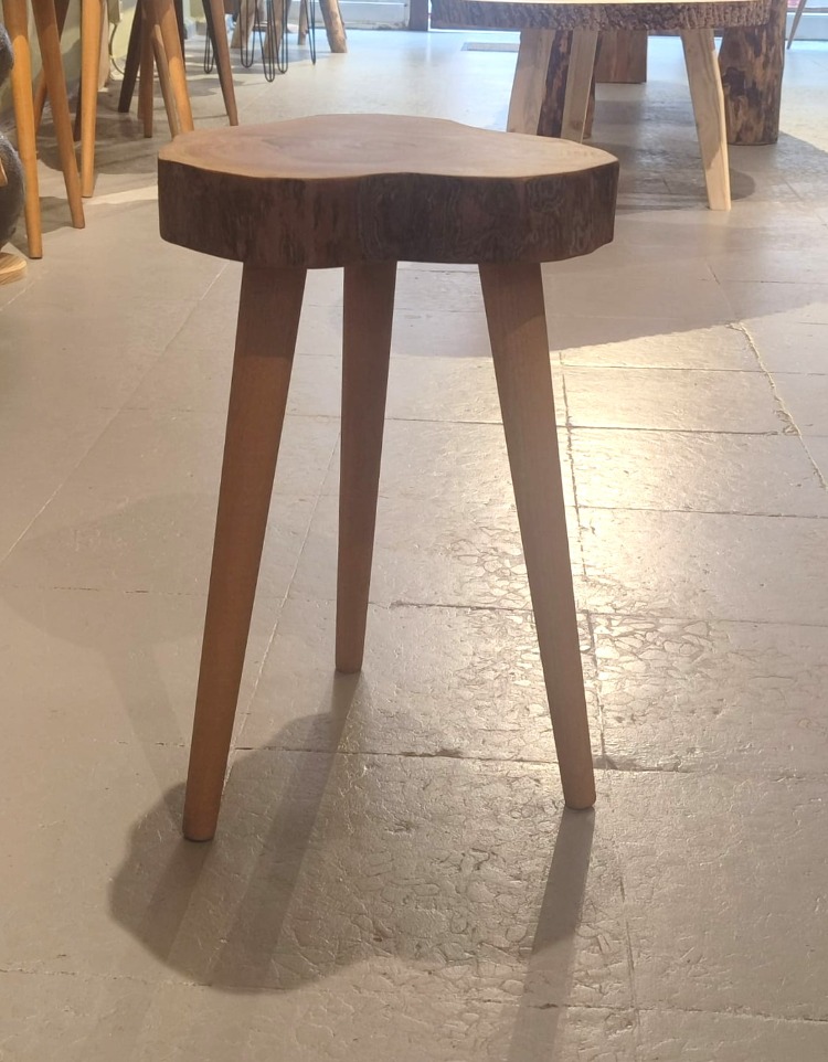 Ceviz Doğal Kenar Sehpa - Çap 32 cm. - CVZ-072