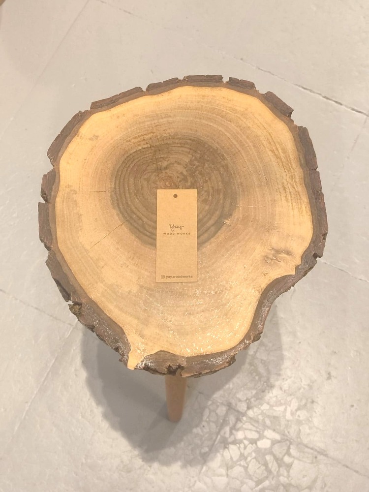 Ceviz Doğal Kenar Kabuklu Sehpa - Çap 31 cm. - CVZ-0070