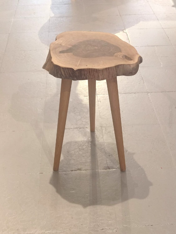 Ceviz Doğal Kenar Sehpa - Çap 38 cm. - CVZ-073