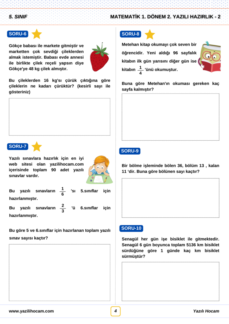 5.Sınıf Yazılıya Hazırlık (Açık Uçlu + Test + Etkinlikli)