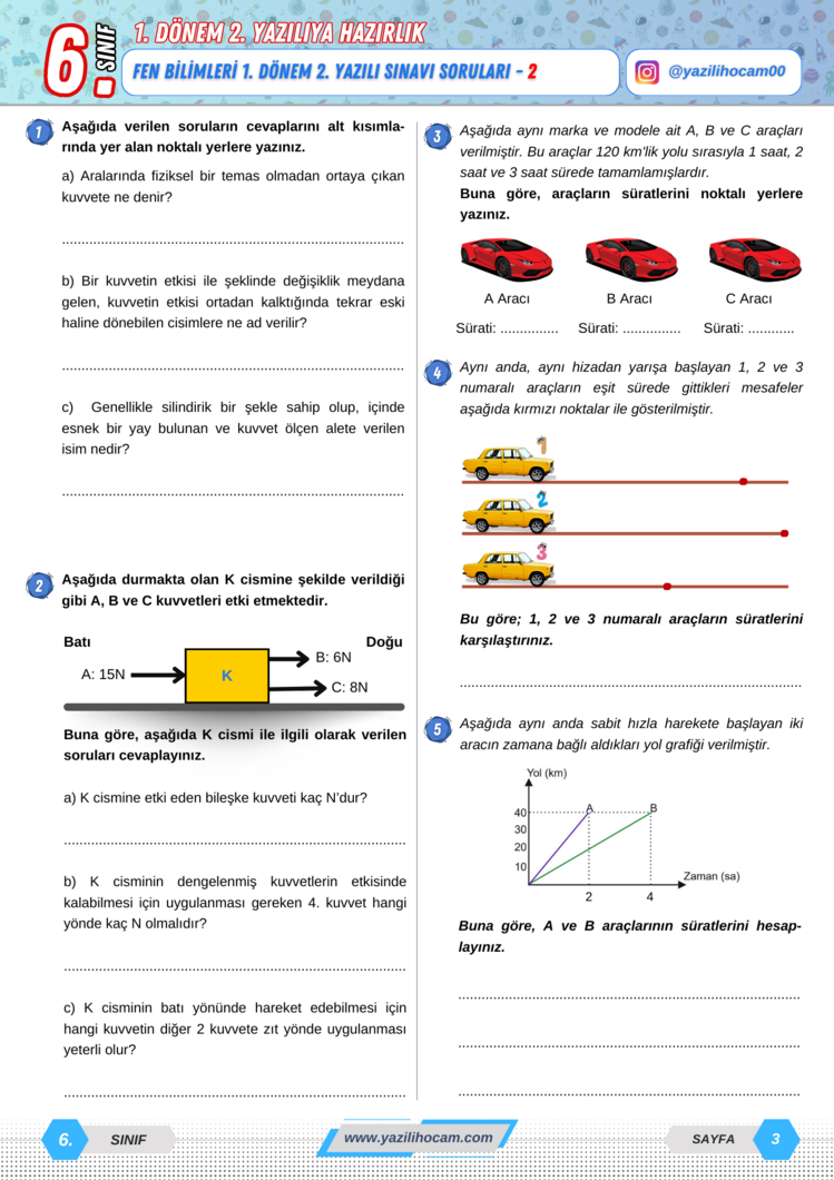 6.Sınıf Yazılıya Hazırlık (Açık Uçlu + Test + Etkinlikli)