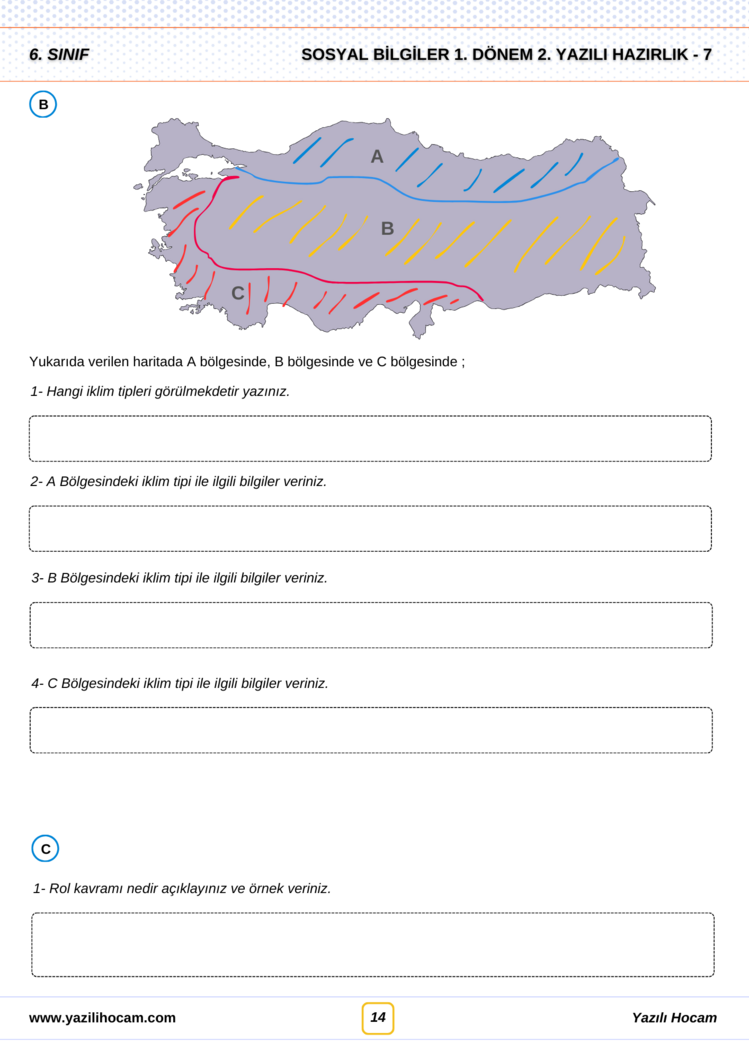 6.Sınıf Yazılıya Hazırlık (Açık Uçlu + Test + Etkinlikli)