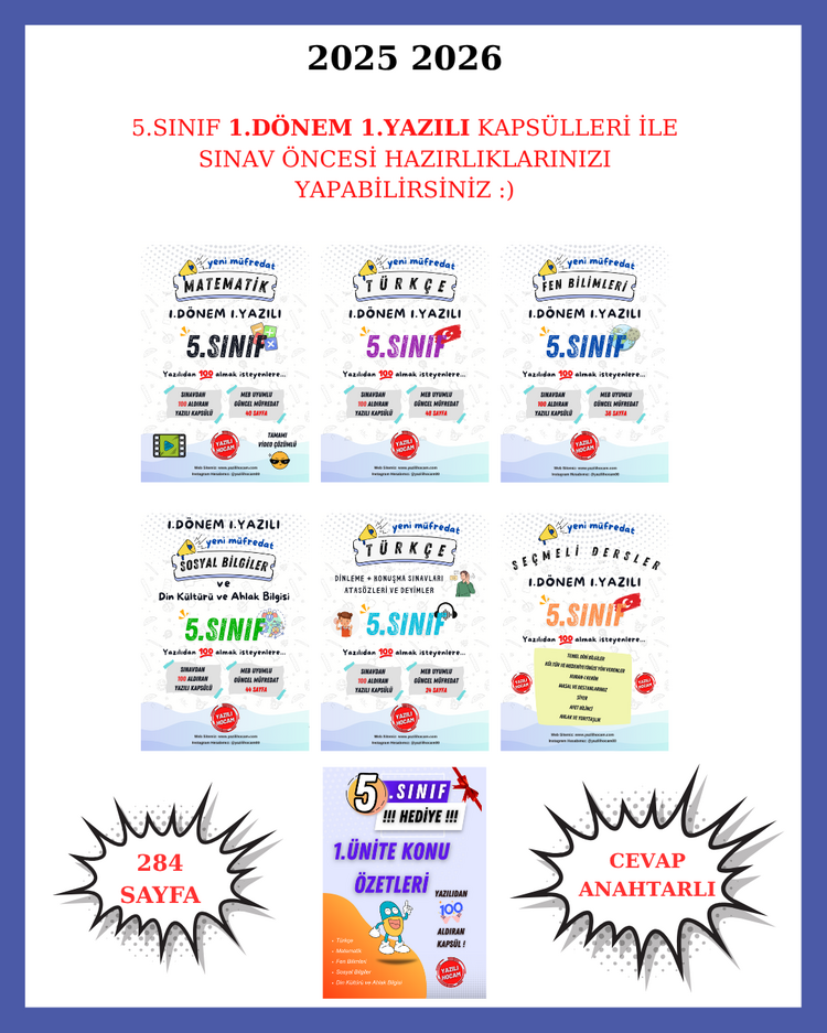 2025 2026 5.Sınıf 1.Dönem 1.Yazılı
