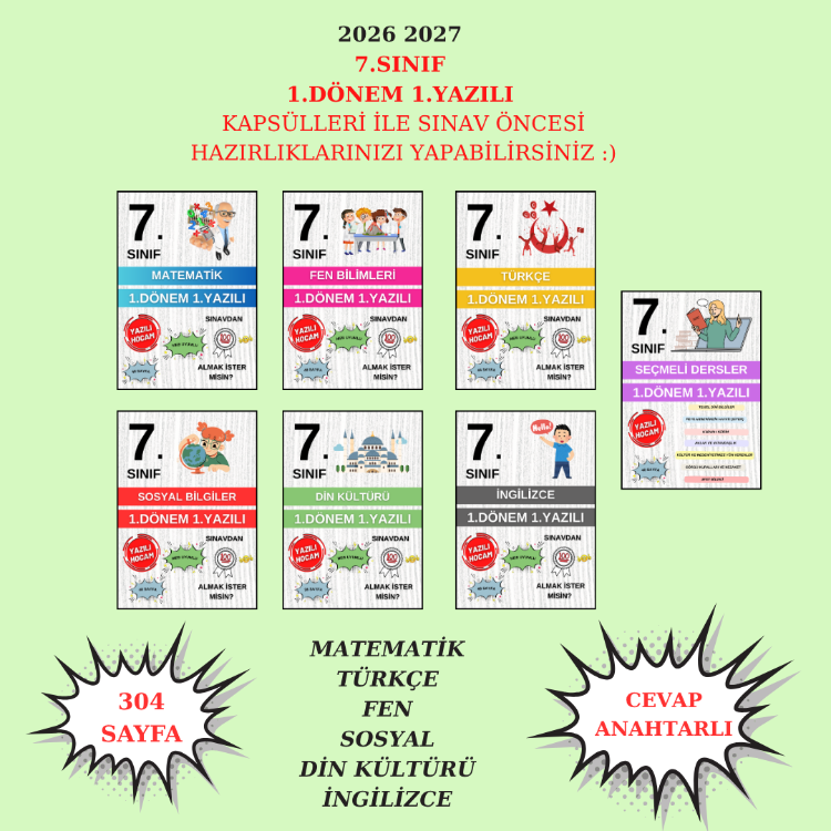 7.Sınıf 1.Dönem 1.Yazılı Kapsülleri 2026 2027